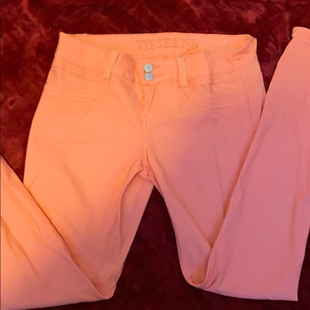 Very cute peachy jeans and very comfortable.